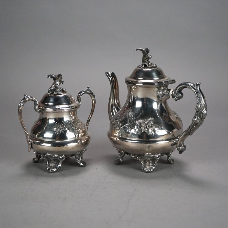 Two Piece Antique Footed & Figural Silver Plated Tea Set C1890