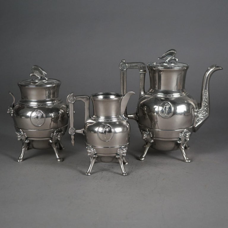 Three Piece Antique Figural Silver Plated Tea Set C1890