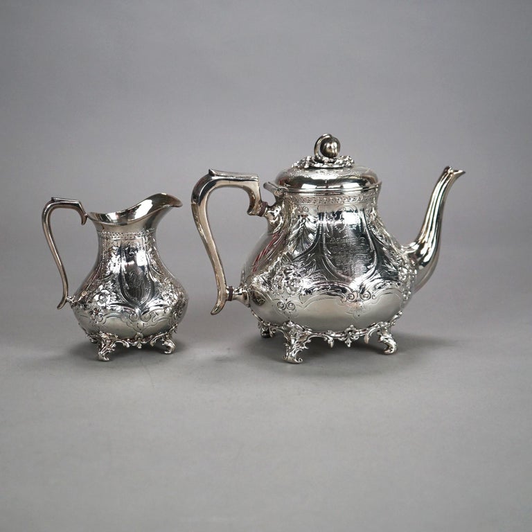Two Piece Antique Footed Silver Plated Tea Set C1890