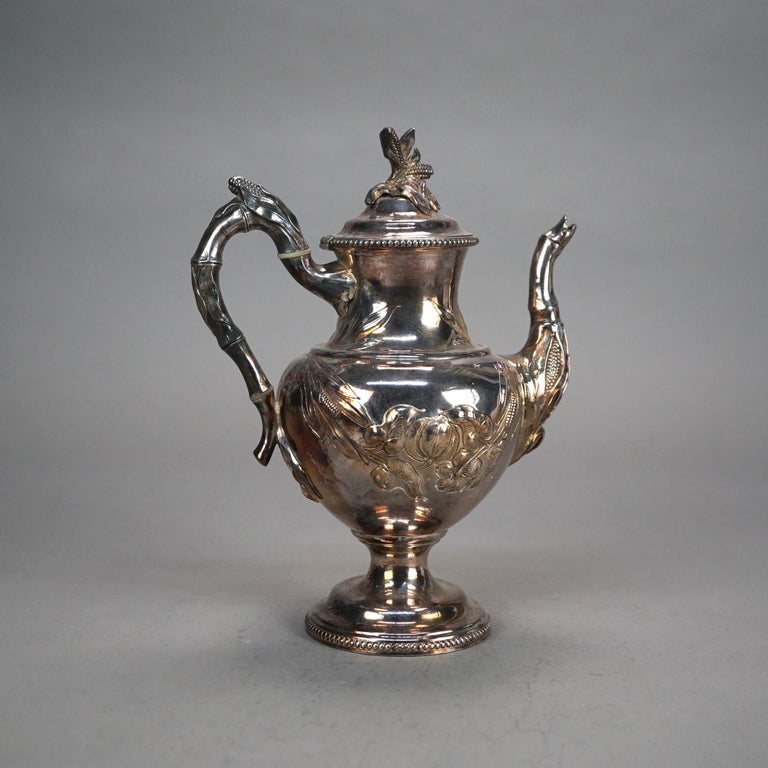 Antique Silver Plated Teapot with Foliate Engraving C1890