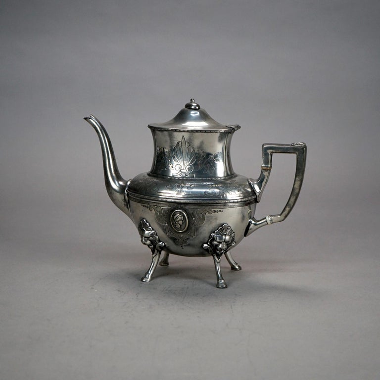 Antique Figural & Footed Silver Plated Teapot C1890