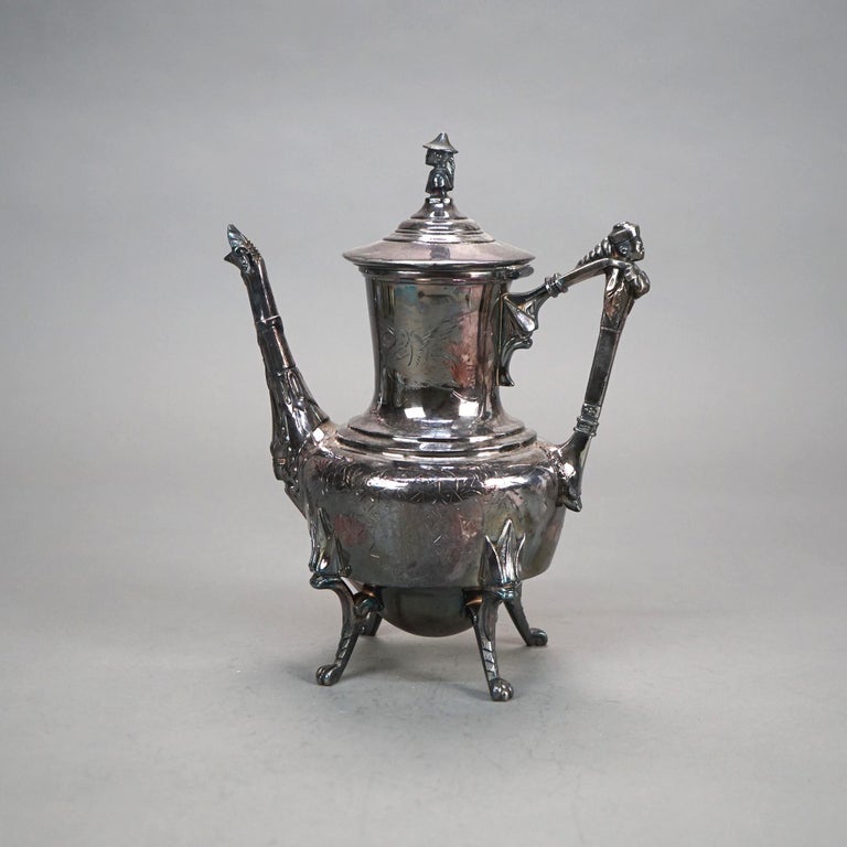 Antique Figural & Clawfoot Silver Plated Teapot C1890