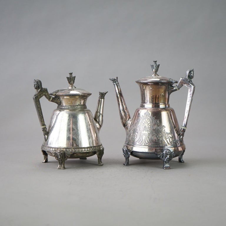 Two Antique Footed & Figural Silver Plated Teapots C1890