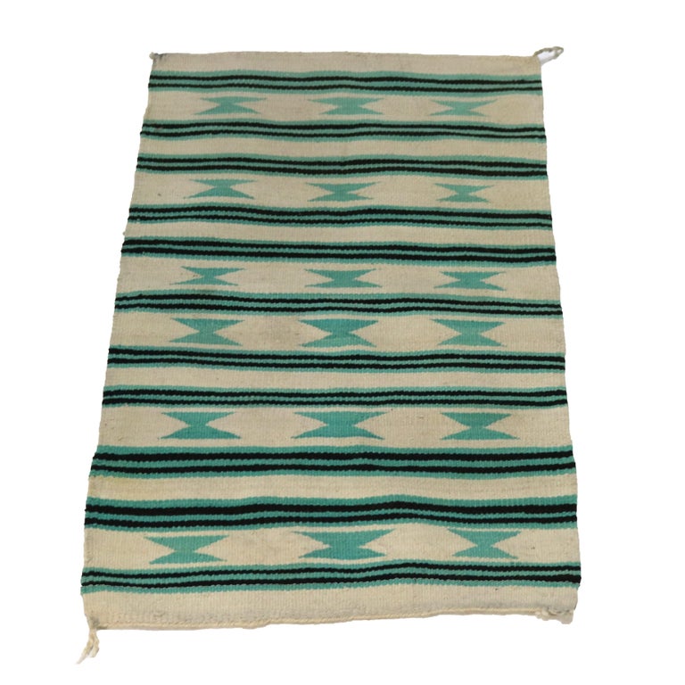 Antique Southwest Native American Woven Wool Throw Rug with Stripes C1930