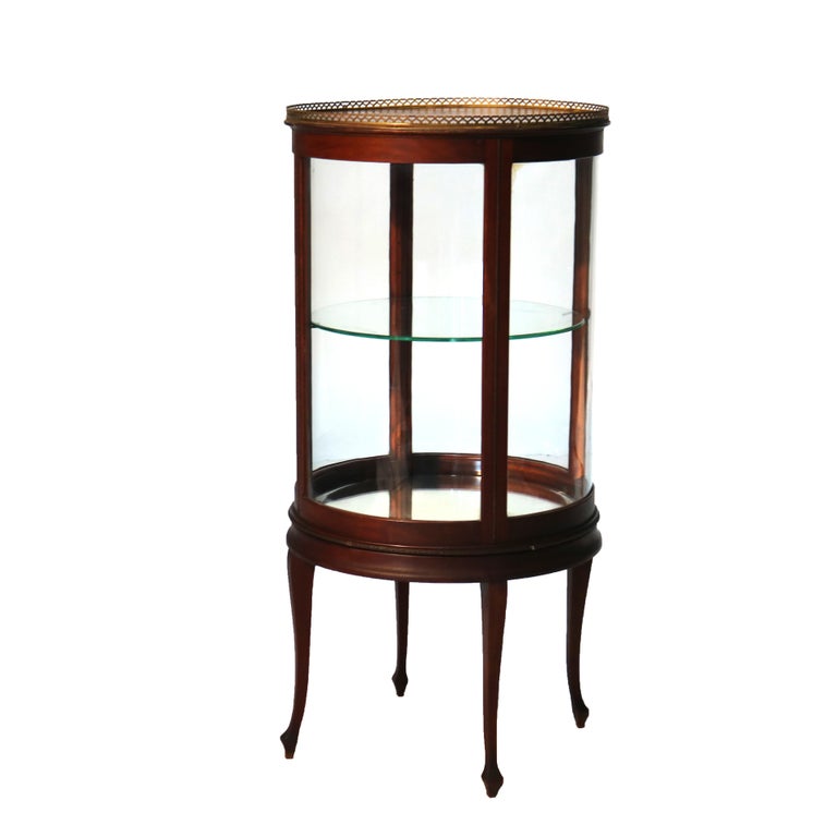 Antique Louis XVI Style Mahogany, Glass & Ormolu Round Vitrine C1910