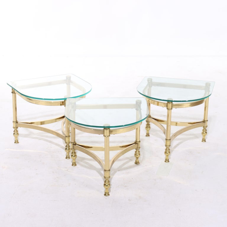 Three Vintage Hollywood Regency MCM Brass & Glass Side Tables C1960