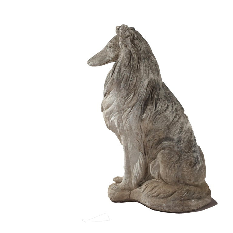 Vintage Hardstone Life Sized Dog (Collie) Garden Statue C1950