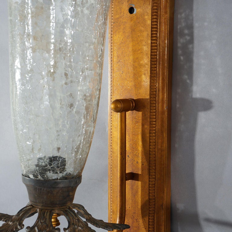 Pair Mid-Century Modern French Style Fleur-de-lis Crackled Glass Wall Sconces