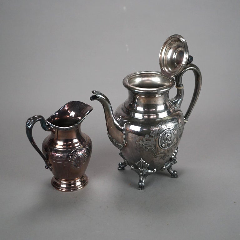 Two Piece Antique Figural Silver Plated Tea Set with Warrior Cameo C1890