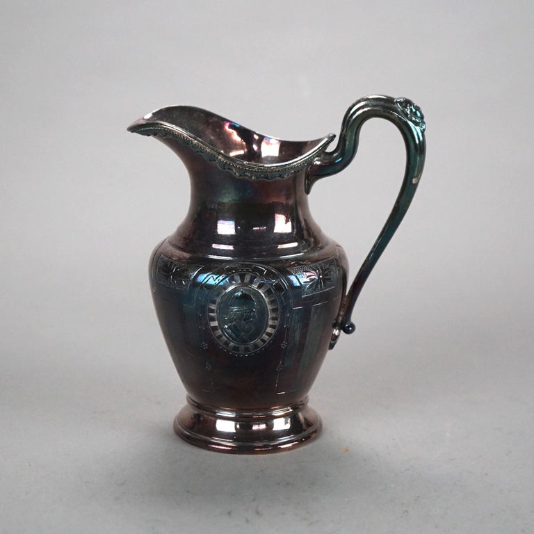Two Piece Antique Figural Silver Plated Tea Set with Warrior Cameo C1890