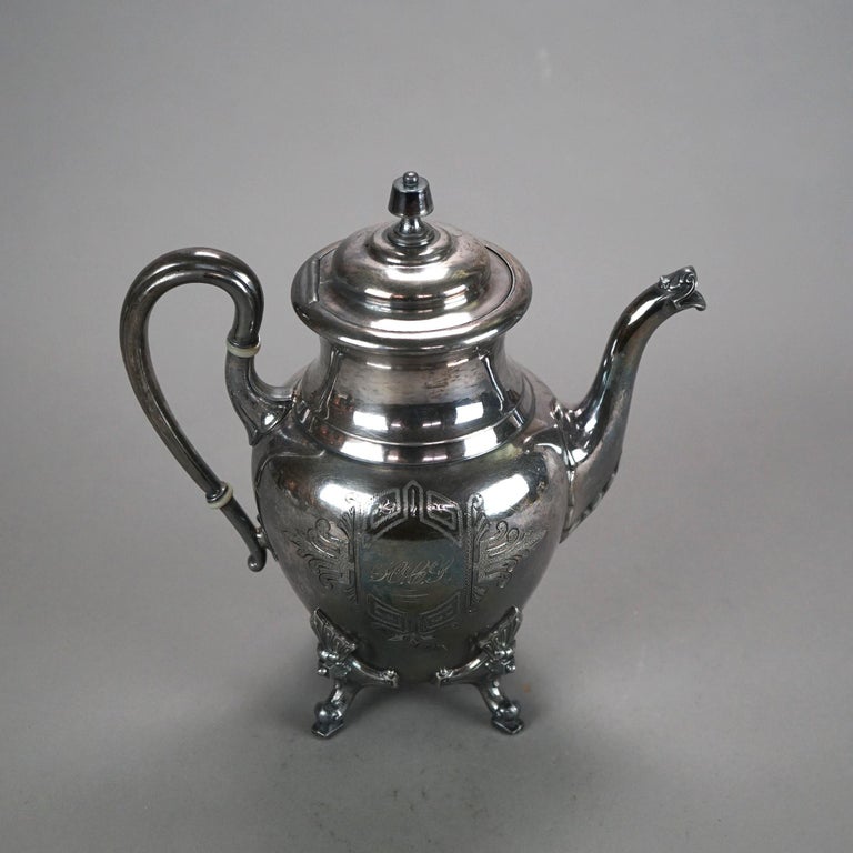 Two Piece Antique Figural Silver Plated Tea Set with Warrior Cameo C1890