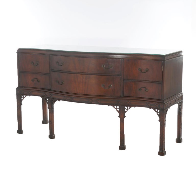 Antique Chinese Chippendale Mahogany Sideboard with Reticulated Corbels C1930