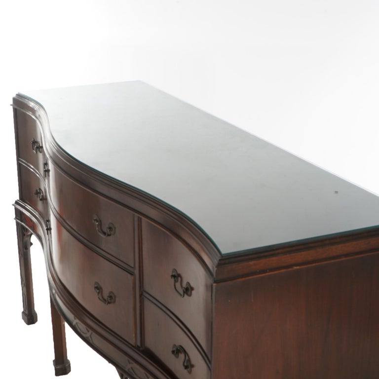 Antique Chinese Chippendale Mahogany Sideboard with Reticulated Corbels C1930