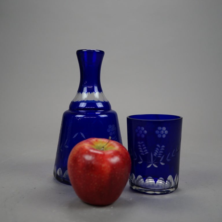 Antique Bohemian Cobalt Cut to Clear Tumble Up Set, circa 1920
