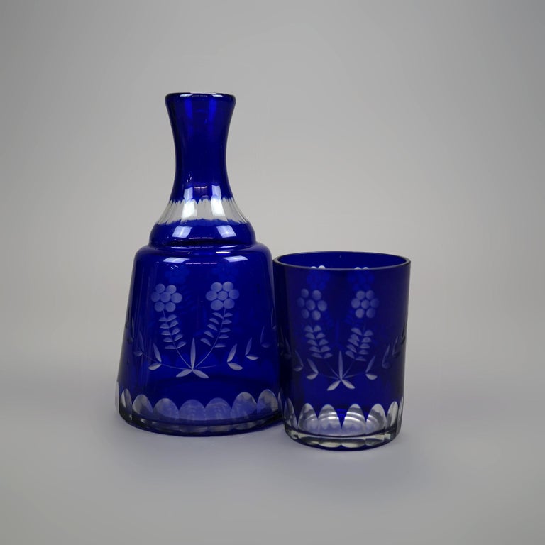 Antique Bohemian Cobalt Cut to Clear Tumble Up Set, circa 1920