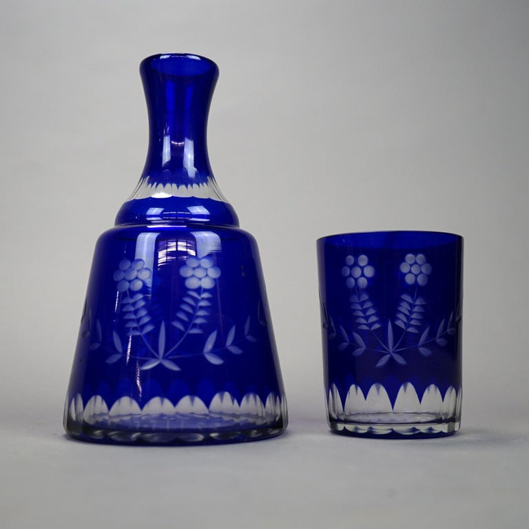 Antique Bohemian Cobalt Cut to Clear Tumble Up Set, circa 1920