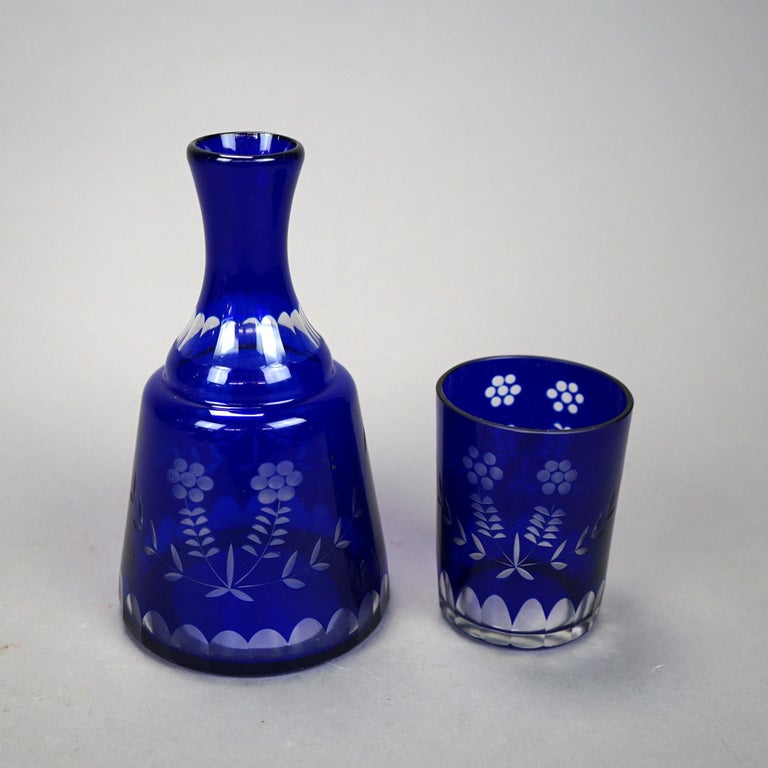 Antique Bohemian Cobalt Cut to Clear Tumble Up Set, circa 1920
