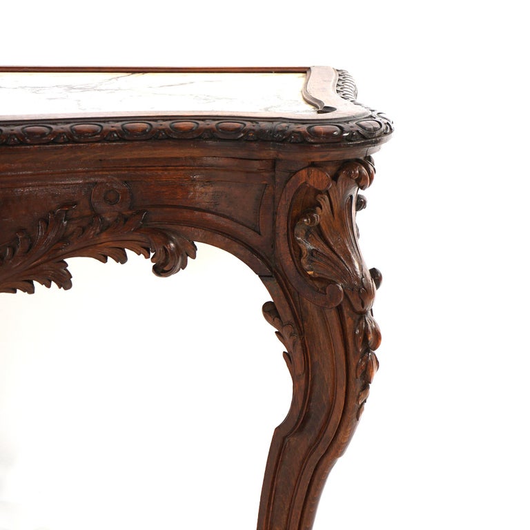Antique French Rococo Style Carved Walnut & Marble Mirrored Console, c1880
