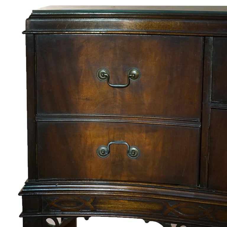 Antique Chinese Chippendale Mahogany Sideboard with Reticulated Corbels C1930