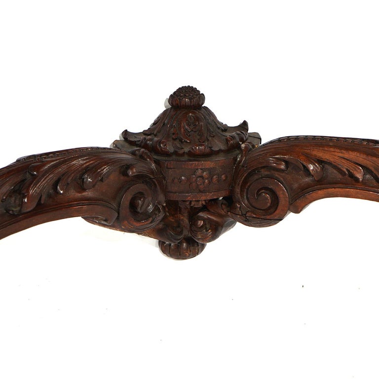 Antique French Rococo Style Carved Walnut & Marble Mirrored Console, c1880
