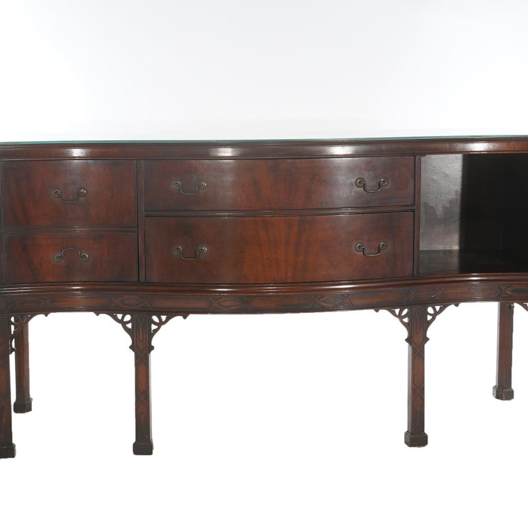 Antique Chinese Chippendale Mahogany Sideboard with Reticulated Corbels C1930