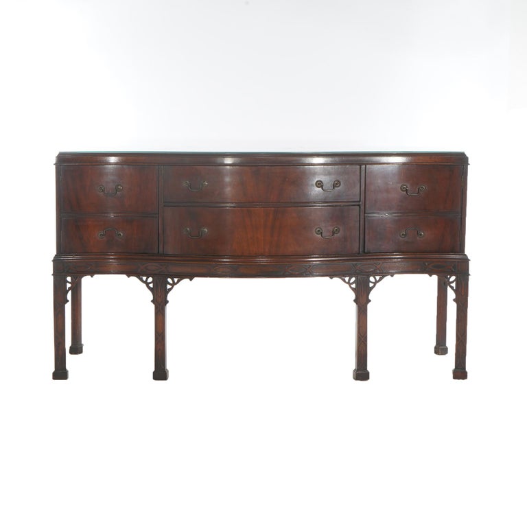 Antique Chinese Chippendale Mahogany Sideboard with Reticulated Corbels C1930