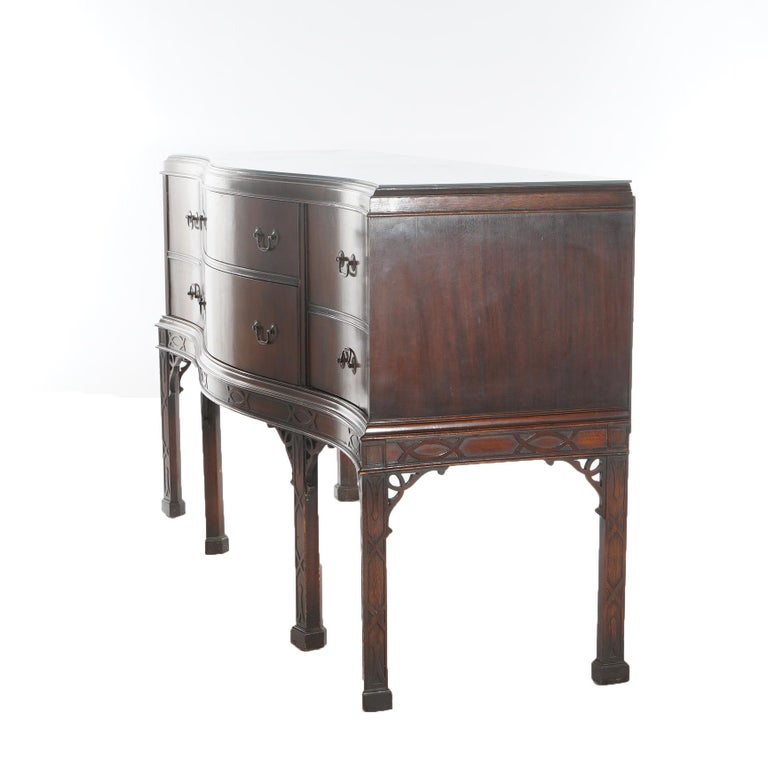 Antique Chinese Chippendale Mahogany Sideboard with Reticulated Corbels C1930