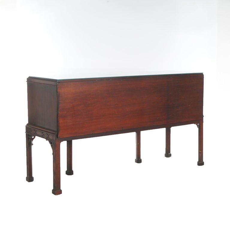 Antique Chinese Chippendale Mahogany Sideboard with Reticulated Corbels C1930