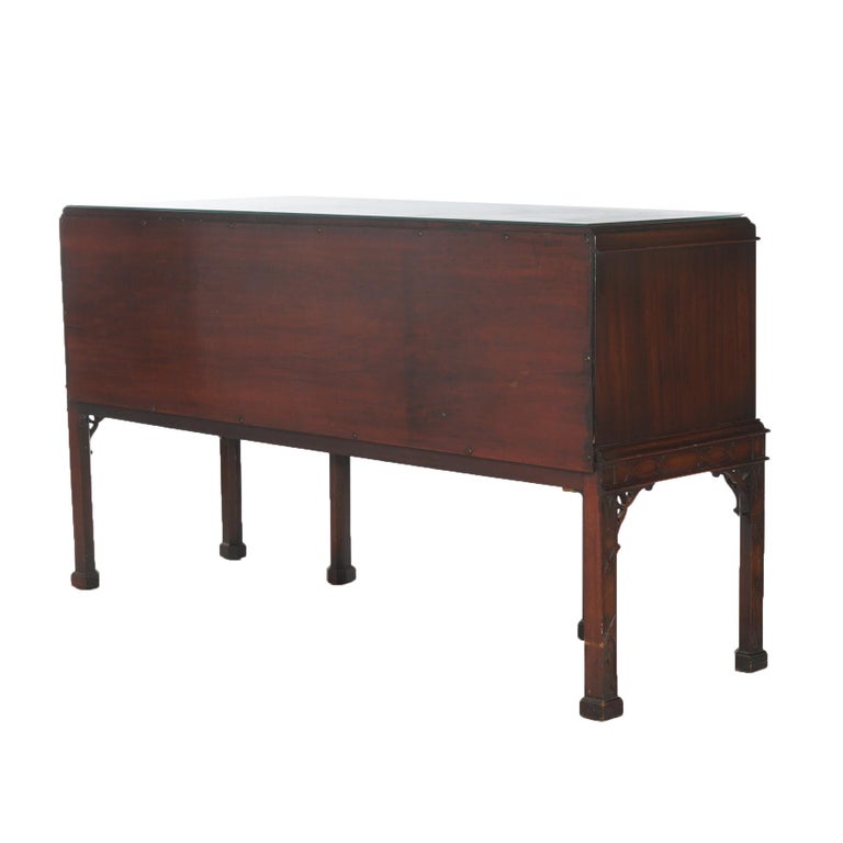 Antique Chinese Chippendale Mahogany Sideboard with Reticulated Corbels C1930