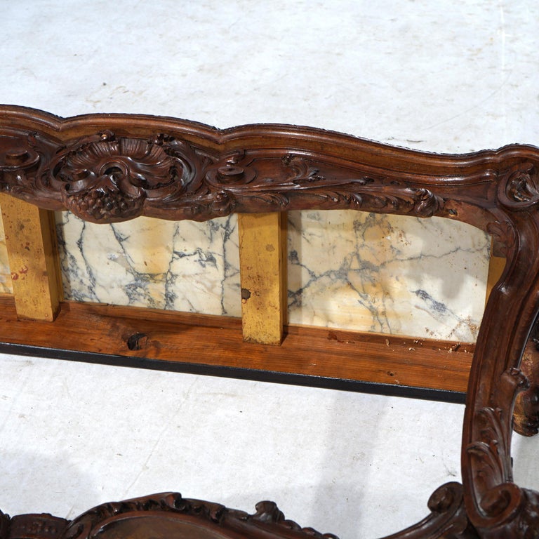 Antique French Rococo Style Carved Walnut & Marble Mirrored Console, c1880