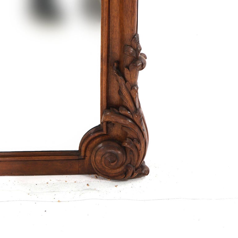 Antique French Rococo Style Carved Walnut & Marble Mirrored Console, c1880
