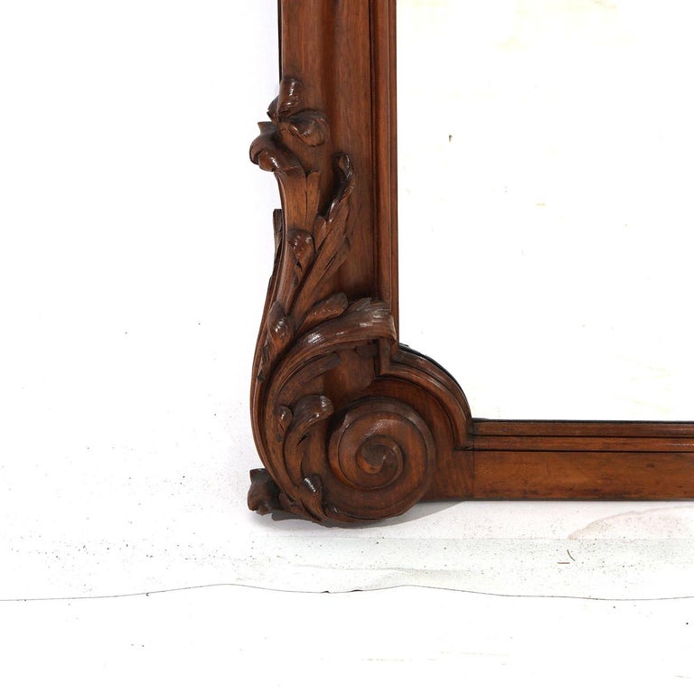 Antique French Rococo Style Carved Walnut & Marble Mirrored Console, c1880