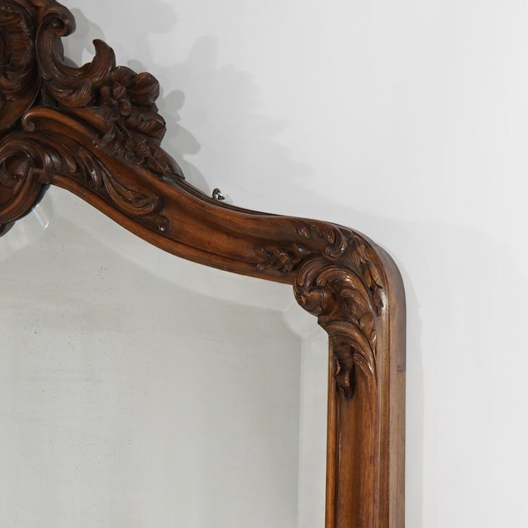 Antique French Rococo Style Carved Walnut & Marble Mirrored Console, c1880