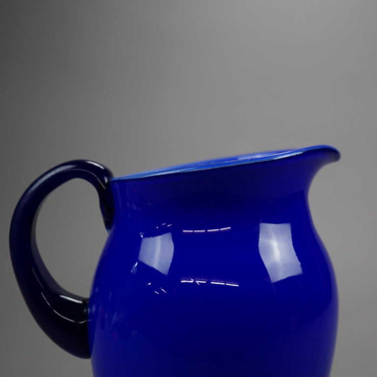 Antique Steuben Cobalt Art Glass Water Pitcher, Circa 1920
