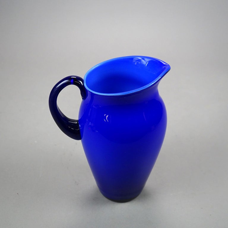 Antique Steuben Cobalt Art Glass Water Pitcher, Circa 1920