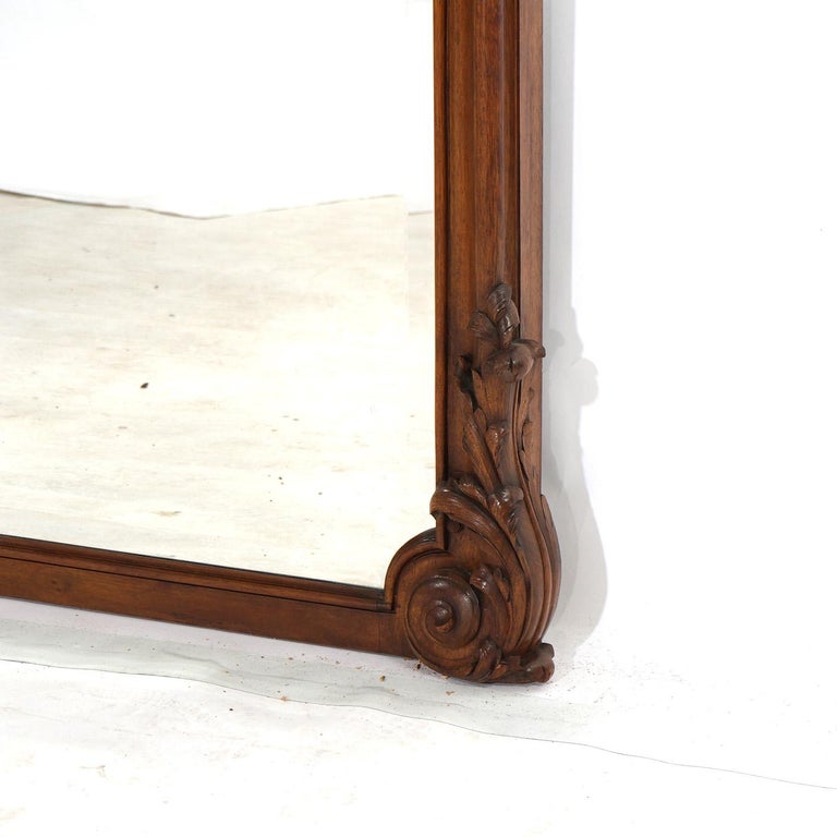 Antique French Rococo Style Carved Walnut & Marble Mirrored Console, c1880