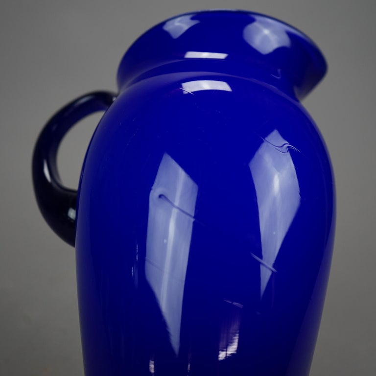 Antique Steuben Cobalt Art Glass Water Pitcher, Circa 1920