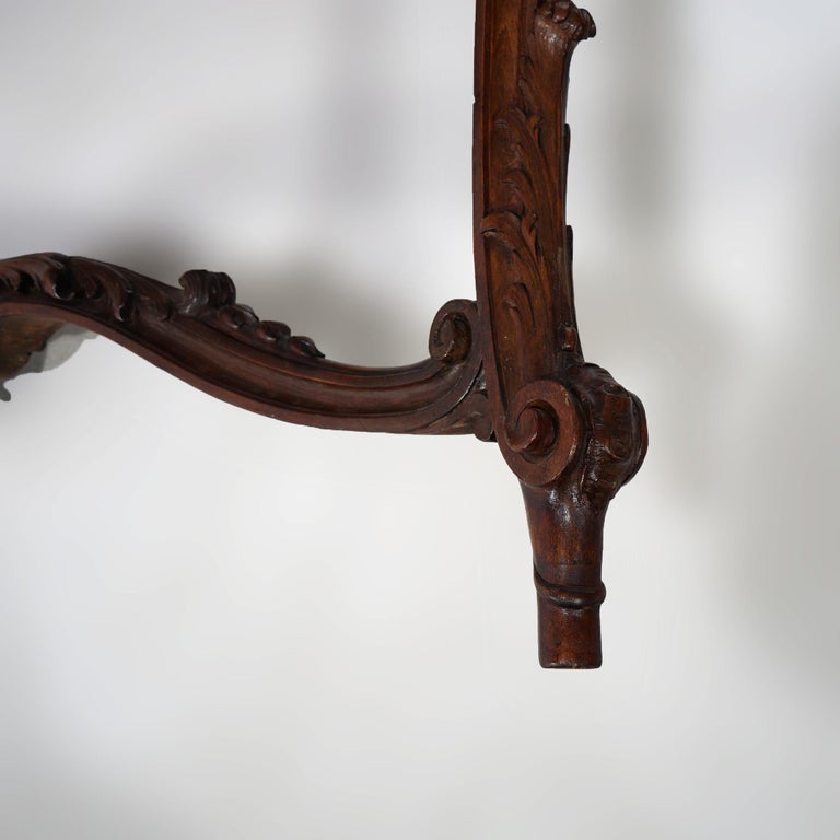 Antique French Rococo Style Carved Walnut & Marble Mirrored Console, c1880