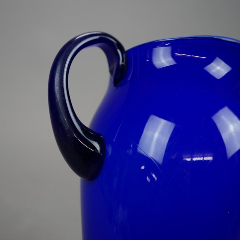 Antique Steuben Cobalt Art Glass Water Pitcher, Circa 1920