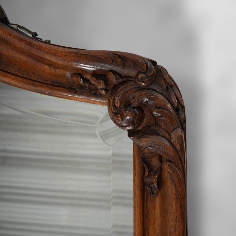 Antique French Rococo Style Carved Walnut & Marble Mirrored Console, c1880