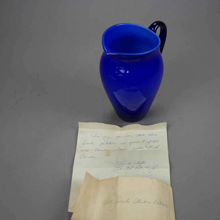 Antique Steuben Cobalt Art Glass Water Pitcher, Circa 1920