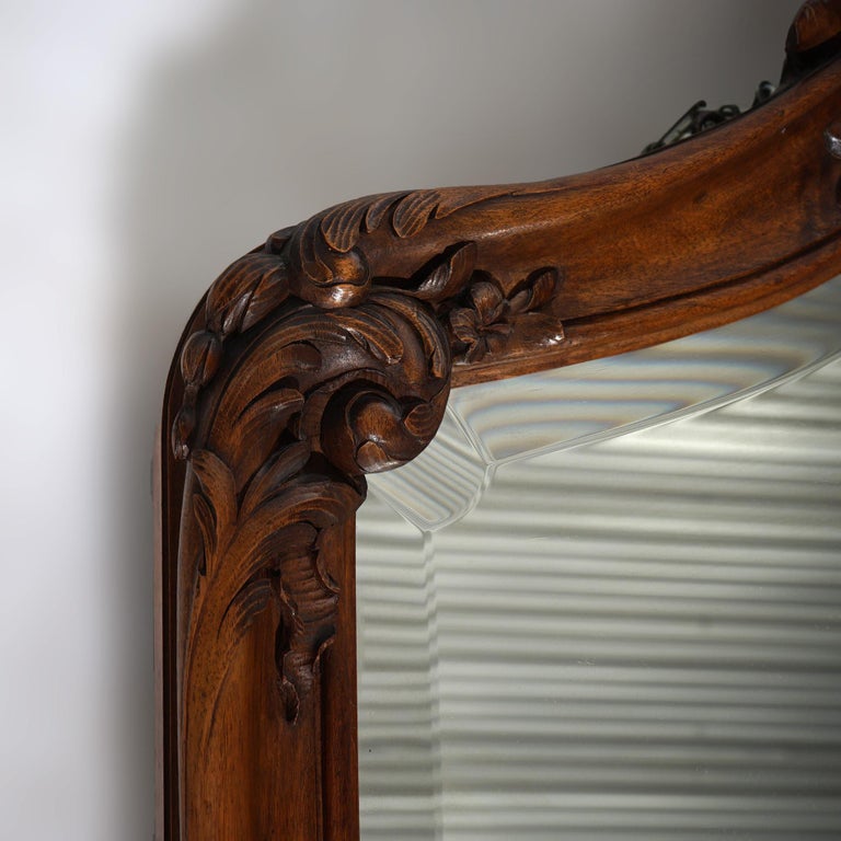 Antique French Rococo Style Carved Walnut & Marble Mirrored Console, c1880