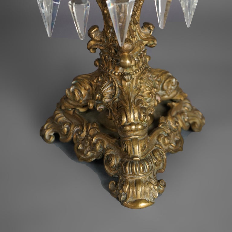 Antique Argand Sinumbra Bronze, Crystal & Brass Solar Lamp, Electrified, c1840