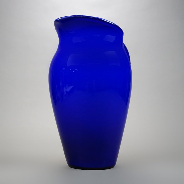Antique Steuben Cobalt Art Glass Water Pitcher, Circa 1920