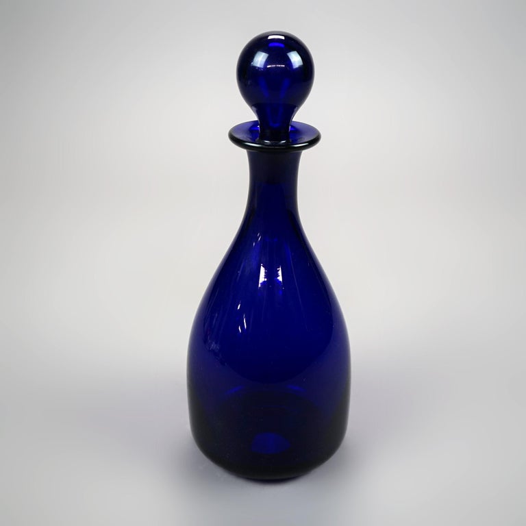 Thomas Webb Cobalt Art Glass Decanter Signed circa 1920
