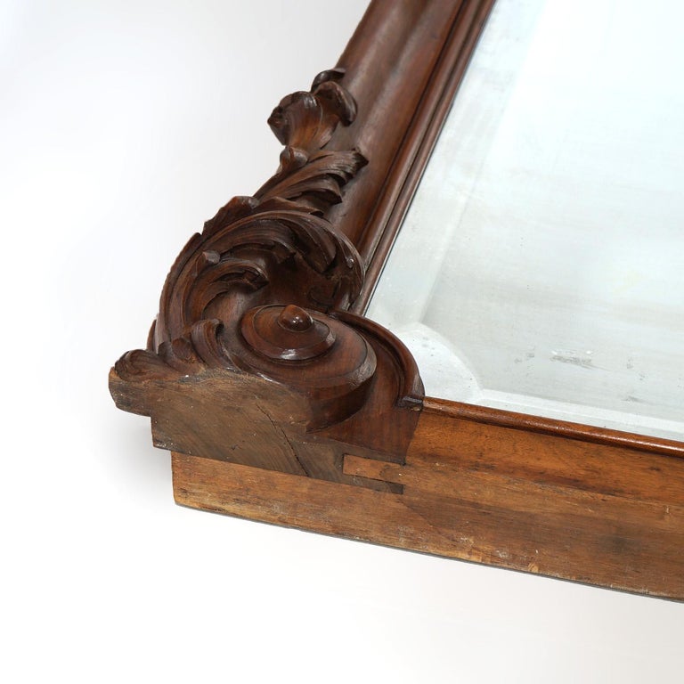 Antique French Rococo Style Carved Walnut & Marble Mirrored Console, c1880