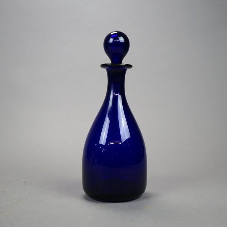 Thomas Webb Cobalt Art Glass Decanter Signed circa 1920