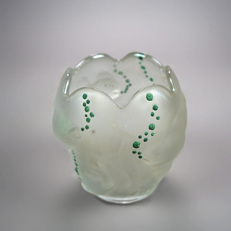 Lalique School Embossed & Enameled Fish Vase 20th C