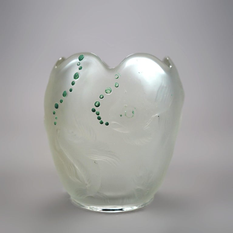 Lalique School Embossed & Enameled Fish Vase 20th C