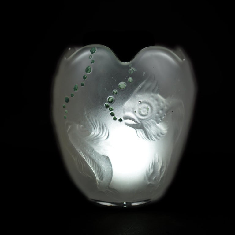 Lalique School Embossed & Enameled Fish Vase 20th C